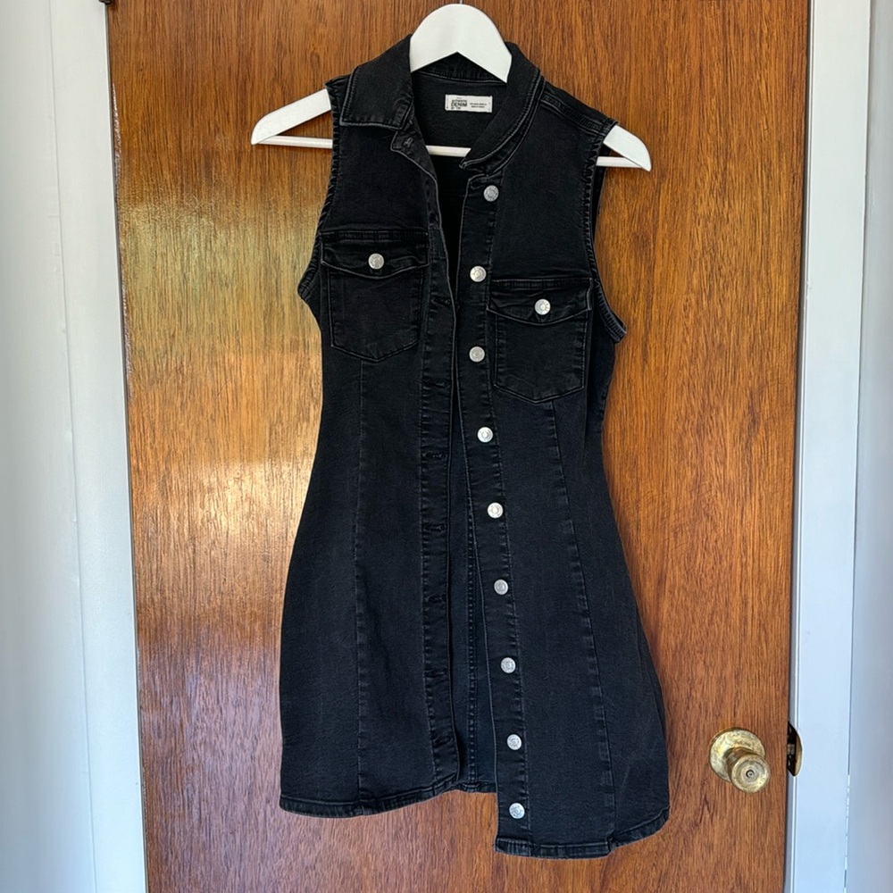 Zara black denim button up dress
